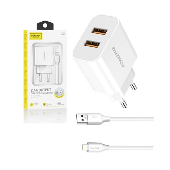 Foneng Fast Wall Charger EU45 with iPhone Cable 2 USB 2.4A White Foneng Fast Wall Charger EU45 with iPhone Cable 2 USB 2.4A White